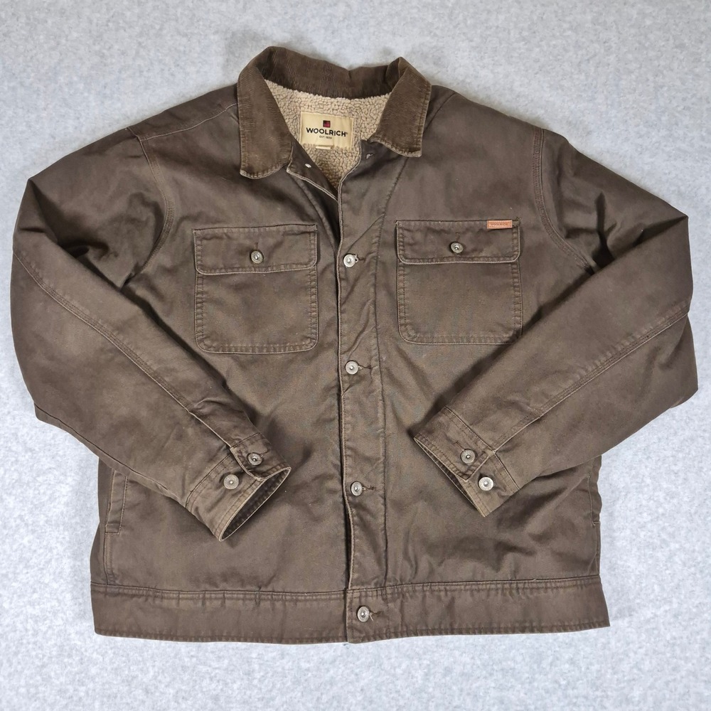 Woolrich Canvas Work Chore Jacket Mens XXL Brown Sherpa Lined Corduroy Collar